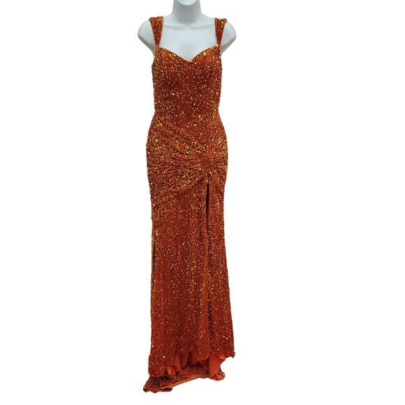 Beautiful Formal Gown Prom Dress Orange Size 4 Sequin - Picture 1 of 11